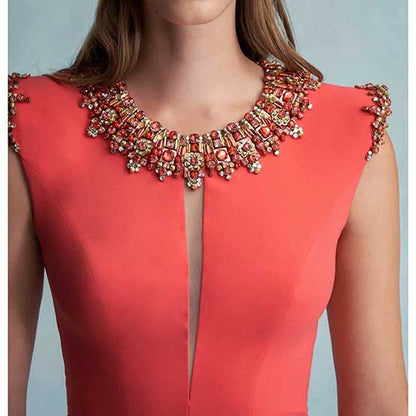 Red Mini Dress Sleeveless Beaded Neck Collar Short Party Dress For Women