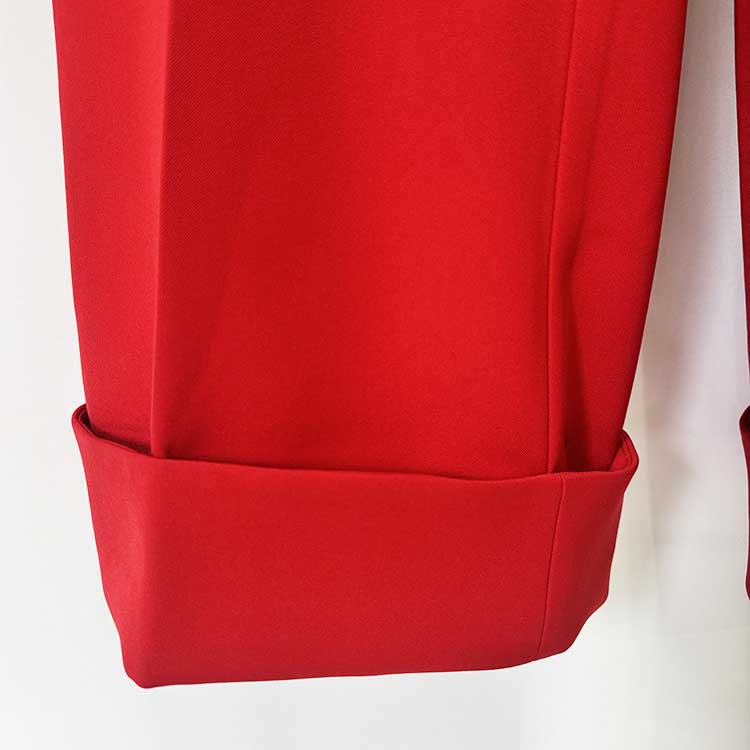 Women's Elegant Red Peplum Blazer Suit Set - Shawl Collar, Floral Brooch Detail Pantsuit