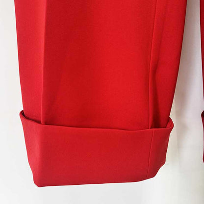 Women's Elegant Red Peplum Blazer Suit Set - Shawl Collar, Floral Brooch Detail Pantsuit