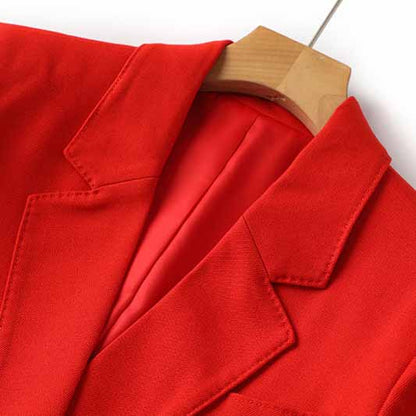 Double Breasted Red Pantsuit Blazer + Wide Leg Trousers Suit Formal Wear