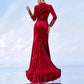 Velvet Prom Dress Wine Red Split Long Evening Dress Wedding Party Cocktail Dress