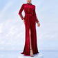 Velvet Prom Dress Wine Red Split Long Evening Dress Wedding Party Cocktail Dress