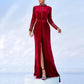 Velvet Prom Dress Wine Red Split Long Evening Dress Wedding Party Cocktail Dress