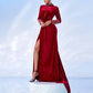 Velvet Prom Dress Wine Red Split Long Evening Dress Wedding Party Cocktail Dress