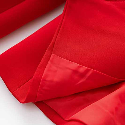 Women's Golden Lion Buttons Red Skirts Blazer Suit Jacket + High Waist Skirts Belt Suit