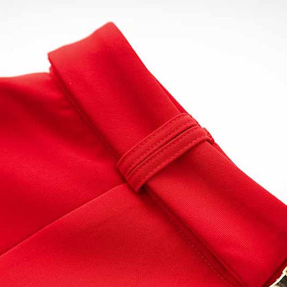 Women's Golden Lion Buttons Red Skirts Blazer Suit Jacket + High Waist Skirts Belt Suit