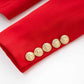 Women's Golden Lion Buttons Red Skirts Blazer Suit Jacket + High Waist Skirts Belt Suit