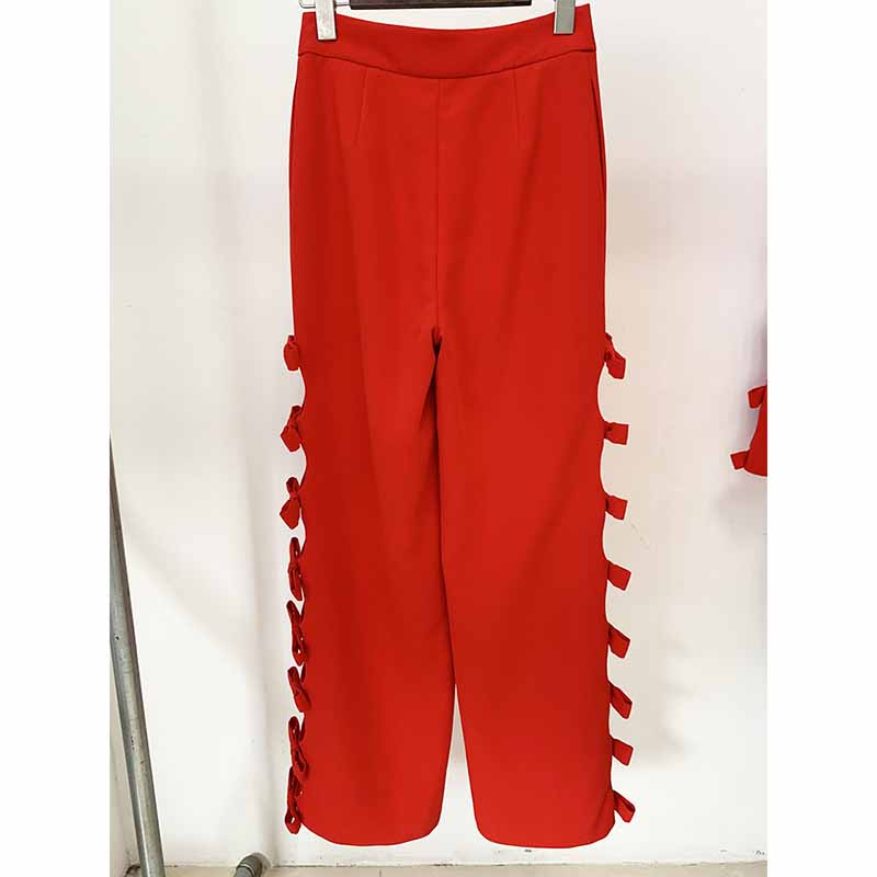 Women Luxury Red Pants Suit Blazer + Flare Trousers Party Suit Pants Suit
