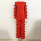 Women Luxury Red Pants Suit Blazer + Flare Trousers Party Suit Pants Suit