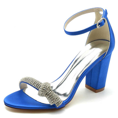 Blue S&DCo. rhinestone ankle strap sandals for women with stylish block heel