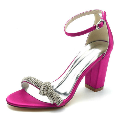 Pink S&DCo. Rhinestone Ankle Strap Sandals for Women with a Stylish Bow Detail