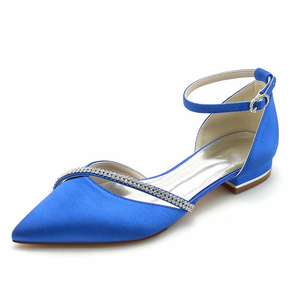 Blue S&DCo. rhinestone ankle strap shoes for prom with pointed toe and elegant design