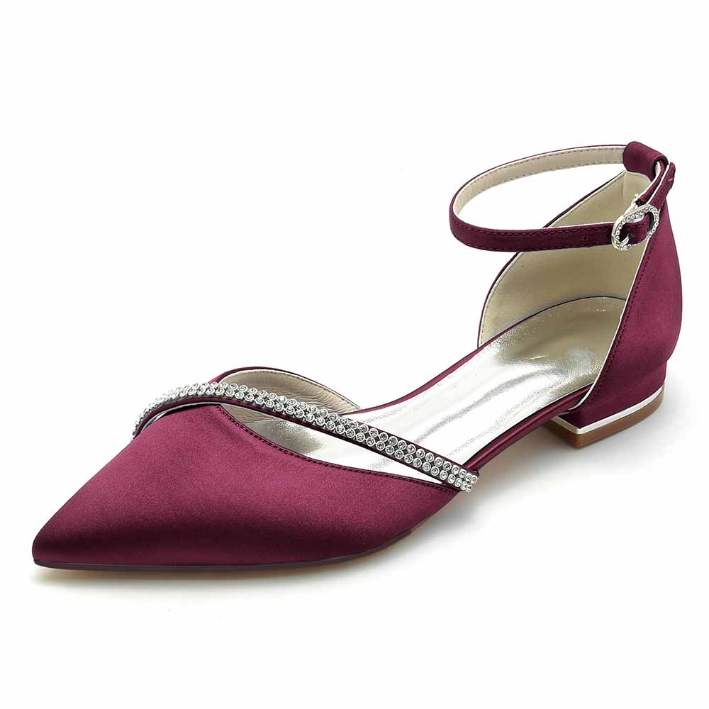 Burgundy S&DCo. rhinestone ankle strap shoes for prom with elegant pointed toe design