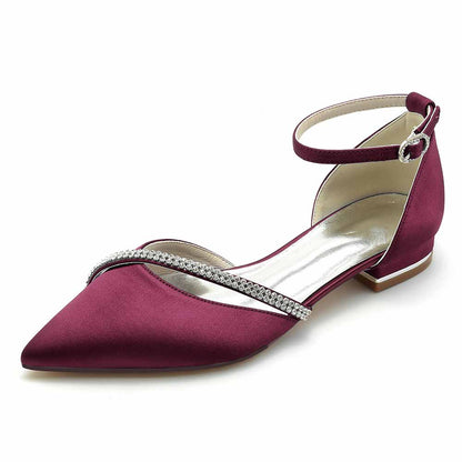 Burgundy S&DCo. rhinestone ankle strap shoes for prom with elegant pointed toe design