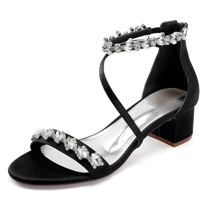 Elegant rhinestone bridal heels with a stylish ankle strap and block heel for weddings