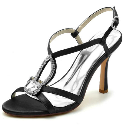 S&DCo. rhinestone bridal high heels in black with elegant ankle straps and sparkling details
