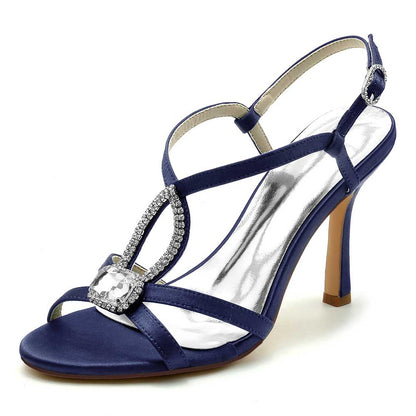 S&DCo. Rhinestone bridal high heels in navy blue with sparkling embellishments and a sleek design