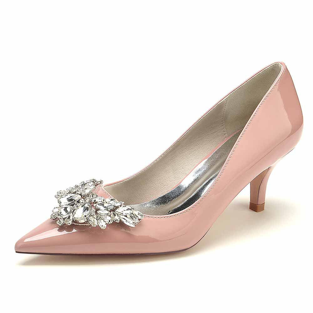 Elegant pink rhinestone bridal shoes low heel with a sparkling gemstone embellishment