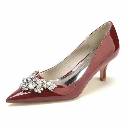S&DCo. rhinestone bridal shoes low heel in red with decorative crystal embellishment on the front