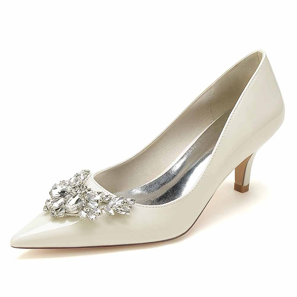 Elegant S&DCo. rhinestone bridal shoes low heel in ivory with sparkling embellishments