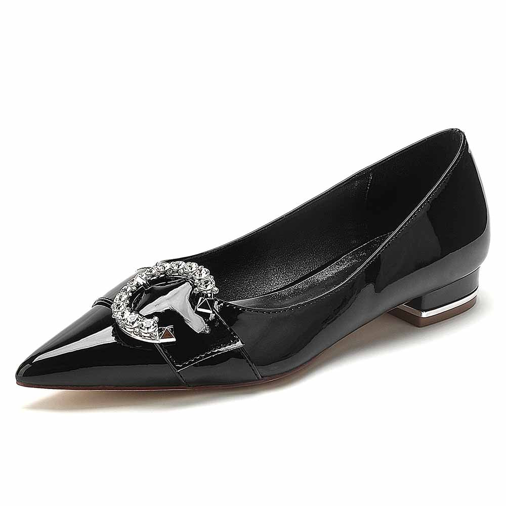 S&DCo. Black Rhinestone Buckle Dress Shoes with Pointed Toe Design for Elegant Looks