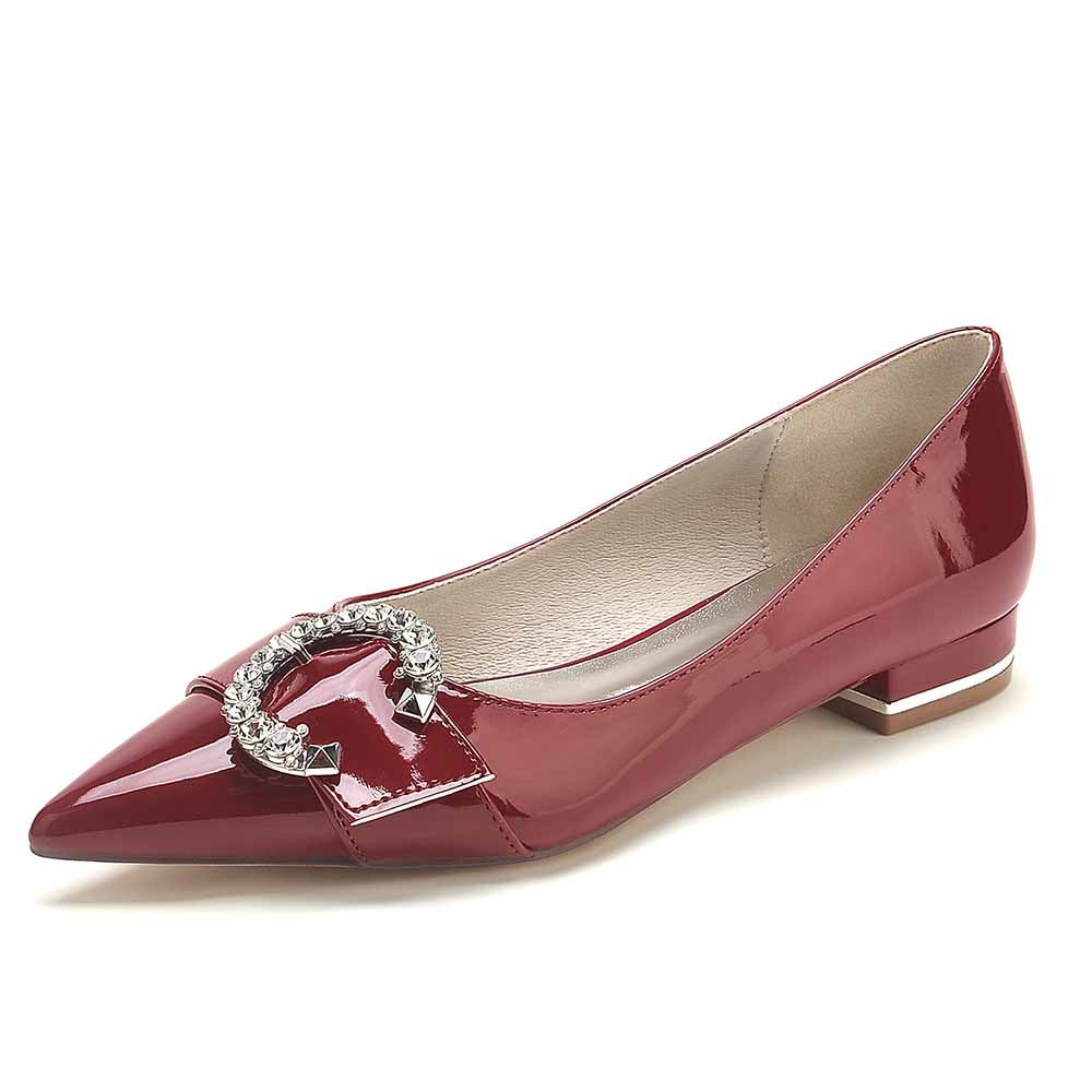 S&DCo. Rhinestone buckle dress shoes in shiny burgundy with a pointed toe and low heel