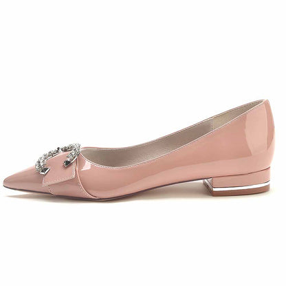 S&DCo. pink flats with rhinestone buckle, elegant dress shoes for formal occasions
