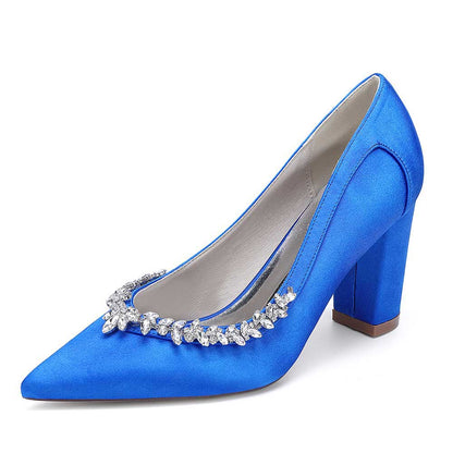Blue Rhinestone Chunky Heel Prom Shoes with Decorative Detailing for Elegant Occasions