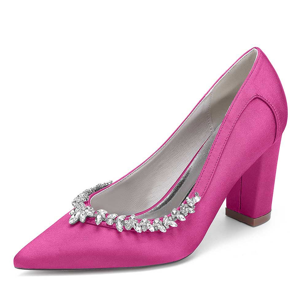 Pink Rhinestone chunky heel prom shoes with elegant embellishments for special occasions