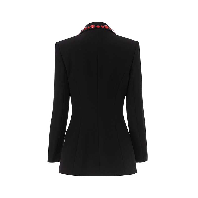 Elegant rhinestone embellished black blazer with a stylish collar for sophisticated looks