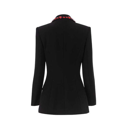 Elegant rhinestone embellished black blazer with a stylish collar for sophisticated looks