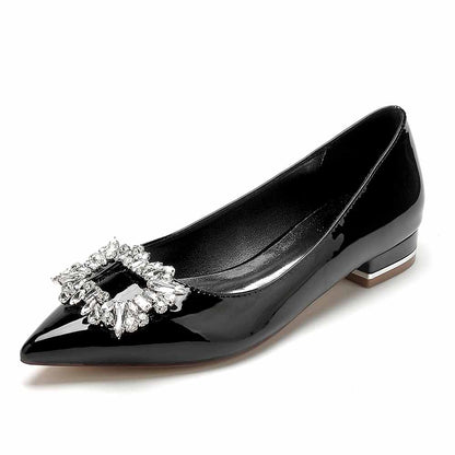 Elegant black rhinestone flats for weddings with a sparkling jeweled buckle detail