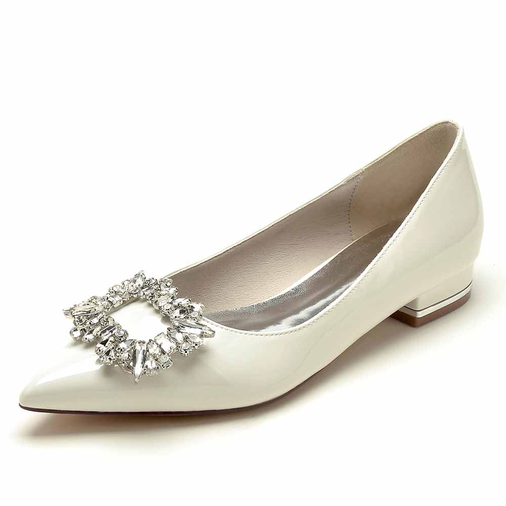 Elegant white rhinestone flats for weddings featuring a decorative embellished buckle