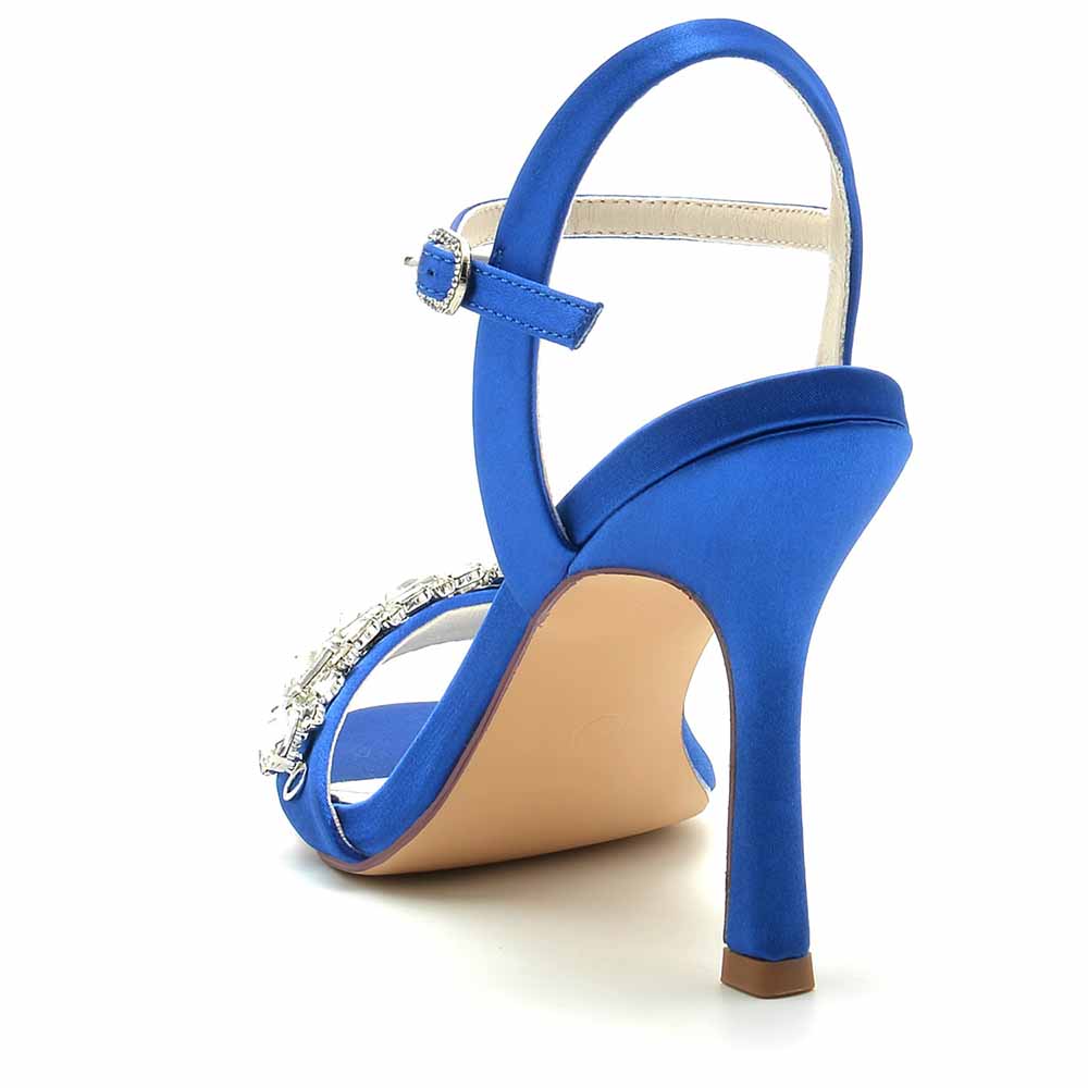 Elegant blue rhinestone high heel sandals for women featuring a stunning jeweled design