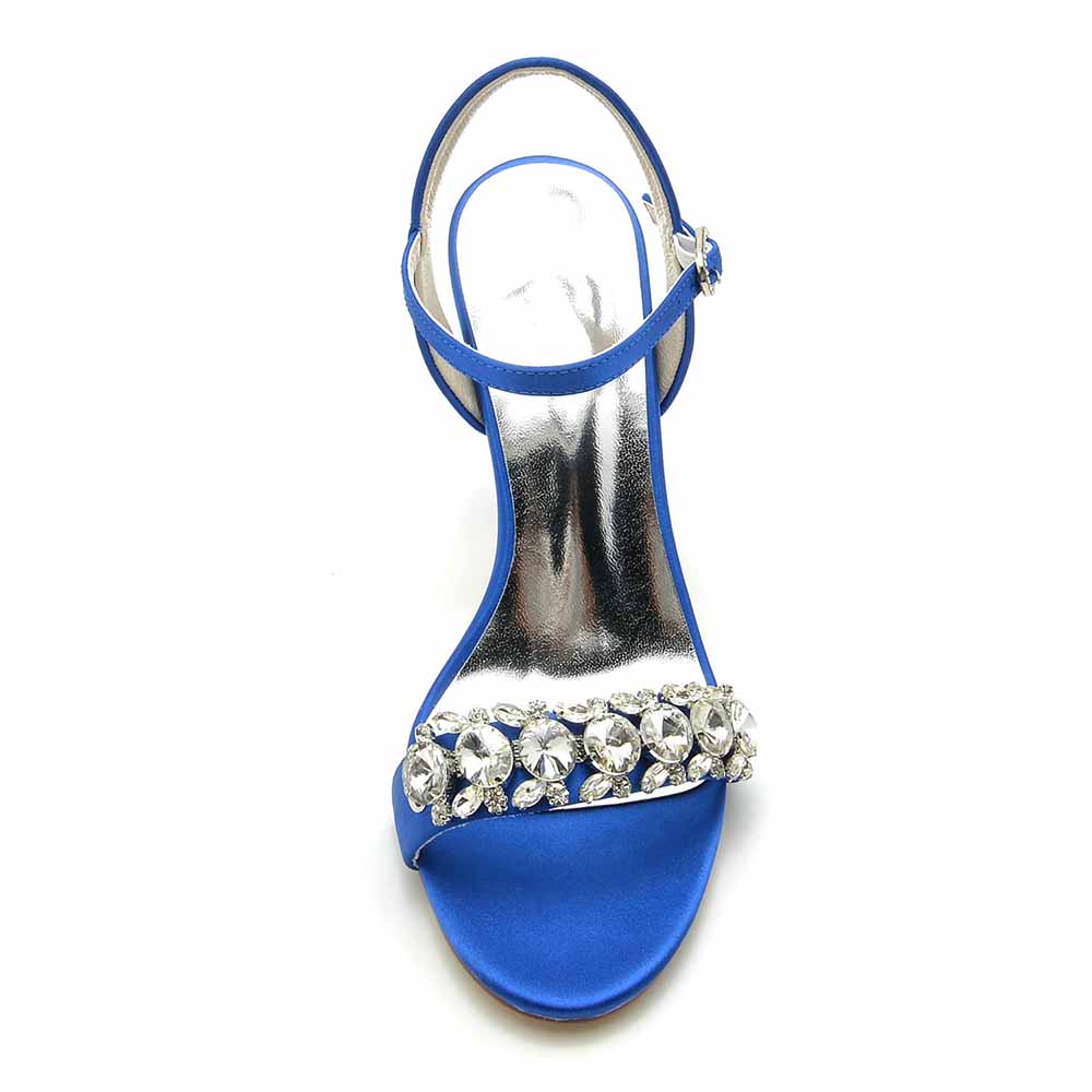 S&DCo. Rhinestone high heel sandals for women in blue with elegant shiny design