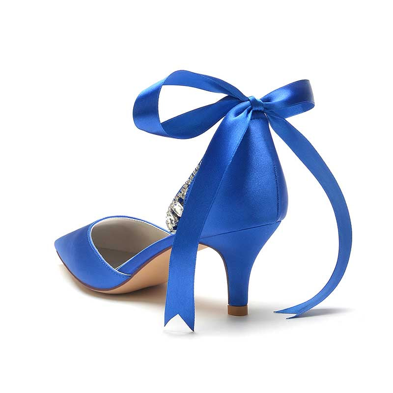 Elegant blue heels with rhinestones and a bow for women, perfect rhinestone prom shoes for women