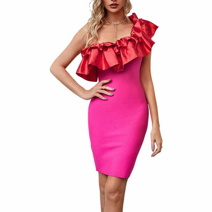 Women 'S Sexy One Shoulder Puff Collar Bodycon Bandage Cocktial Party Dresses