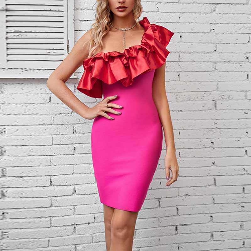 Women 'S Sexy One Shoulder Puff Collar Bodycon Bandage Cocktial Party Dresses