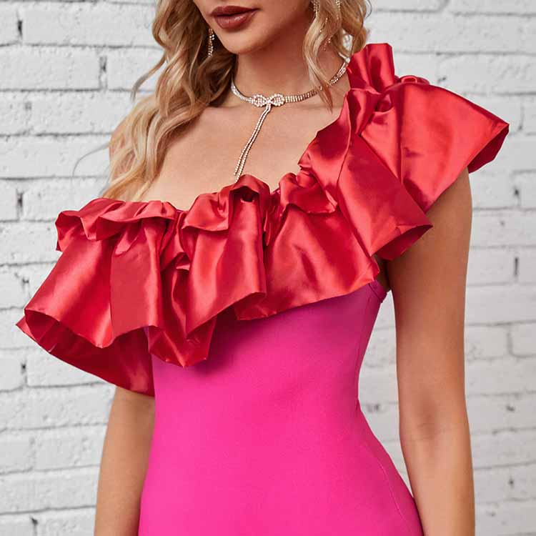 Women 'S Sexy One Shoulder Puff Collar Bodycon Bandage Cocktial Party Dresses