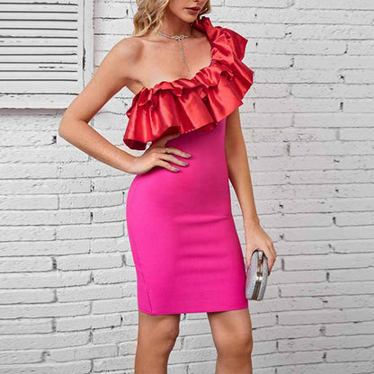 Women 'S Sexy One Shoulder Puff Collar Bodycon Bandage Cocktial Party Dresses