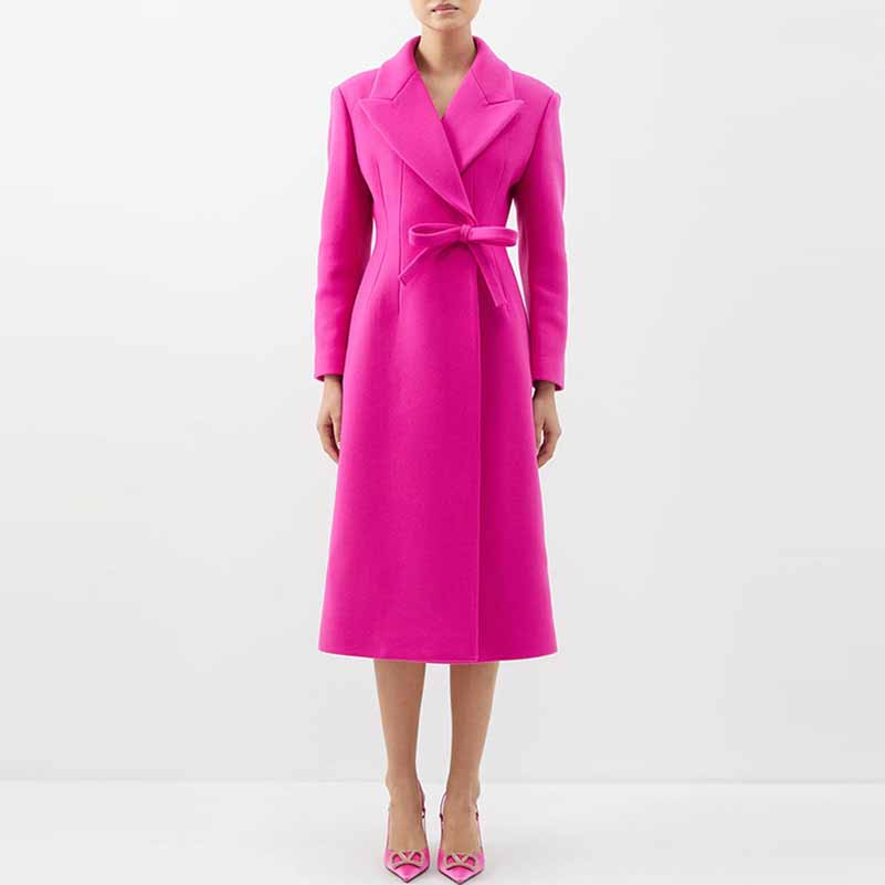 Women's Winter Autumn Bow Details Long Warm Hot Pink Coat – SD ...