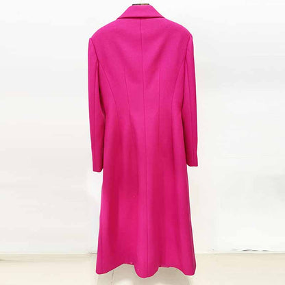 Women's Winter Autumn Bow Details Long Warm Hot Pink Coat