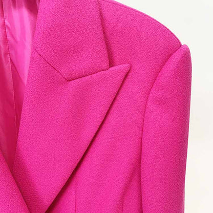 Women's Winter Autumn Bow Details Long Warm Hot Pink Coat