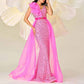 Flowered Pink Sequin Prom Dress Cape Sleeveless Mermaid Event Dress