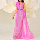 Flowered Pink Sequin Prom Dress Cape Sleeveless Mermaid Event Dress