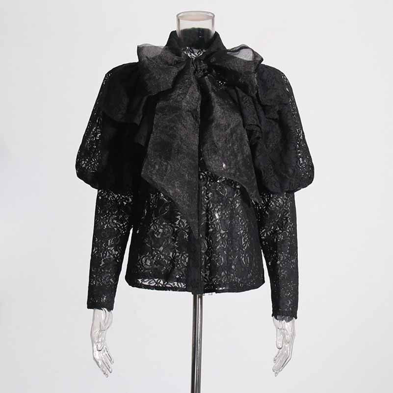 Women's lace shirt with bow