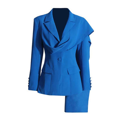 Women Royal Blue Blazer Trendy Jacket with Ribbon Detail