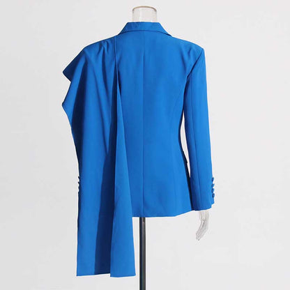 Women Royal Blue Blazer Trendy Jacket with Ribbon Detail