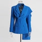 Women Royal Blue Blazer Trendy Jacket with Ribbon Detail