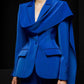 Women Royal Blue Blazer Trendy Jacket with Ribbon Detail